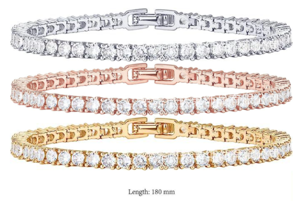 Plated Cubic Zirconia Classic Tennis Bracelet | Gold Bracelets for Women | 4mm CZ, Size 6.5-7.5 Inch - Image 2