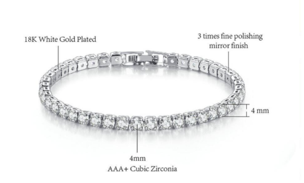 Plated Cubic Zirconia Classic Tennis Bracelet | Gold Bracelets for Women | 4mm CZ, Size 6.5-7.5 Inch - Image 3