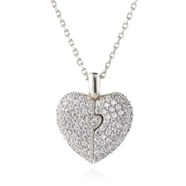 Custom Bling Heart Locket Hidden Photo Necklace - Image 6