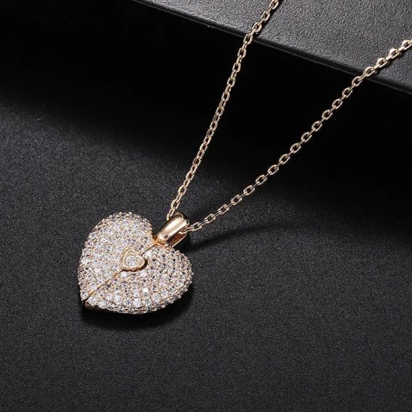 Custom Bling Heart Locket Hidden Photo Necklace - Image 2