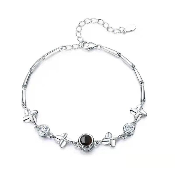 Custom Four-Leaf Clover Zircon Hidden Photo Bracelet - Image 2