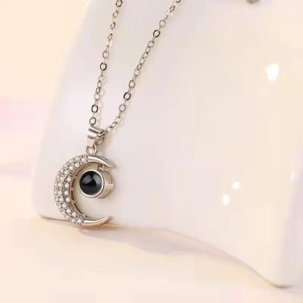 Custom Half Moon Zircon Hidden Photo Necklace - Image 2