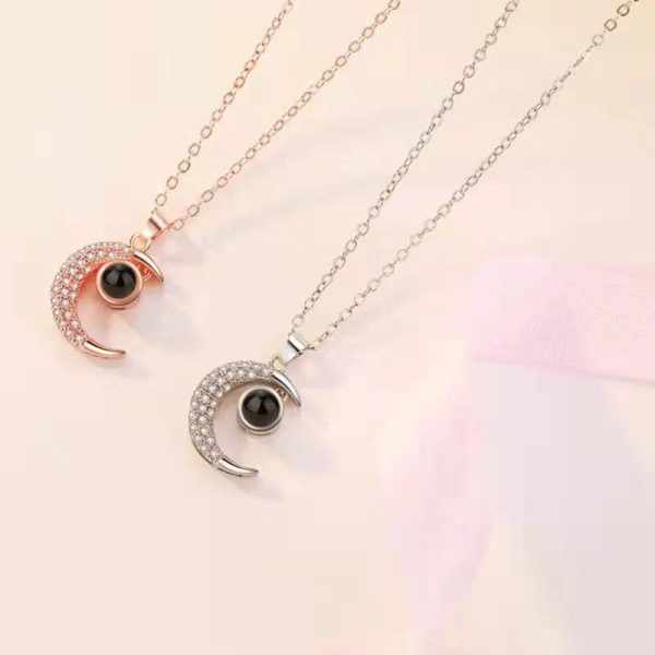 Custom Half Moon Zircon Hidden Photo Necklace - Image 3