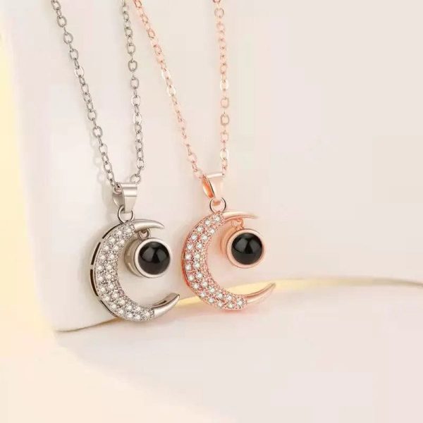 Custom Half Moon Zircon Hidden Photo Necklace - Image 5