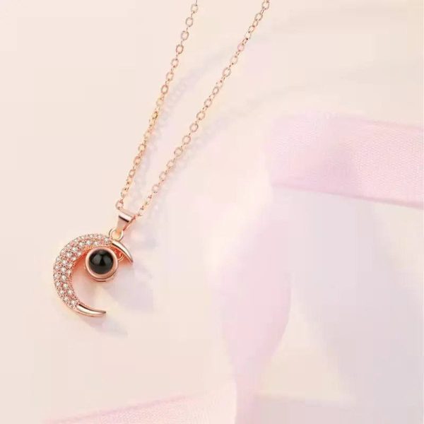 Custom Half Moon Zircon Hidden Photo Necklace - Image 4