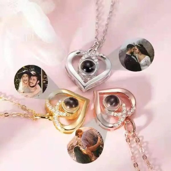 Custom Heart Cubic Zirconia Hidden Photo Necklace - Image 2