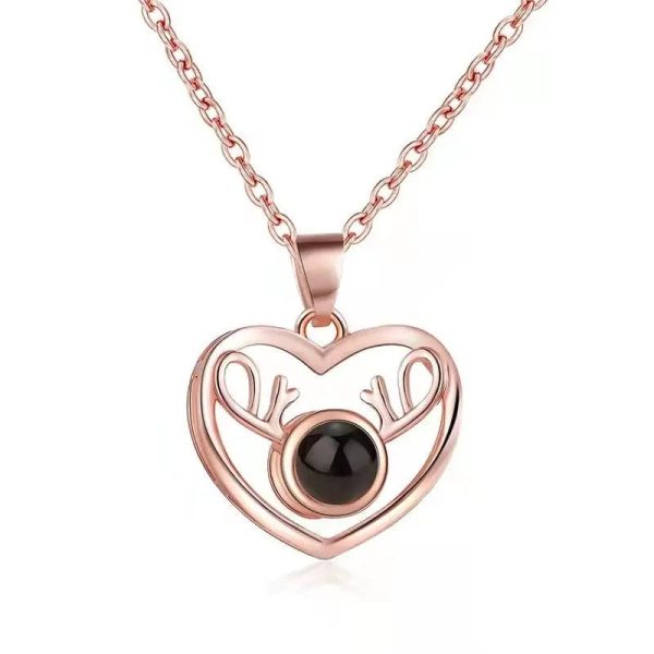 Custom Heart Deer Zircon Gem Hidden Photo Necklace - Image 3