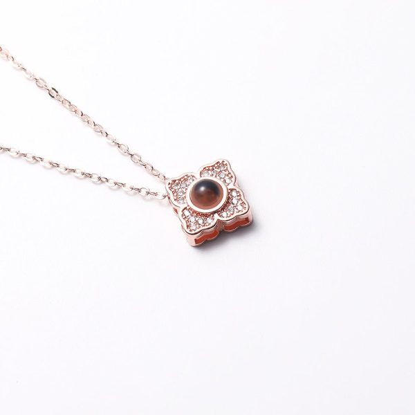 Custom Hidden Photo Projection 4 Petal Flower Necklace - Image 3