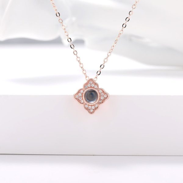 Custom Hidden Photo Projection 4 Petal Flower Necklace - Image 7
