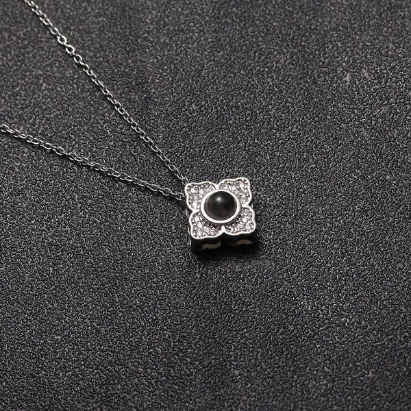 Custom Hidden Photo Projection 4 Petal Flower Necklace - Image 5