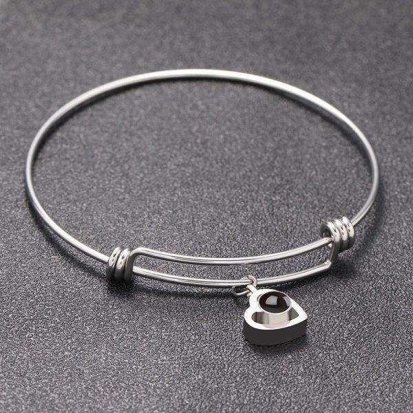 Custom Hidden Photo Projection Adjustable Bangle Heart Zircon Bracelet - Image 5