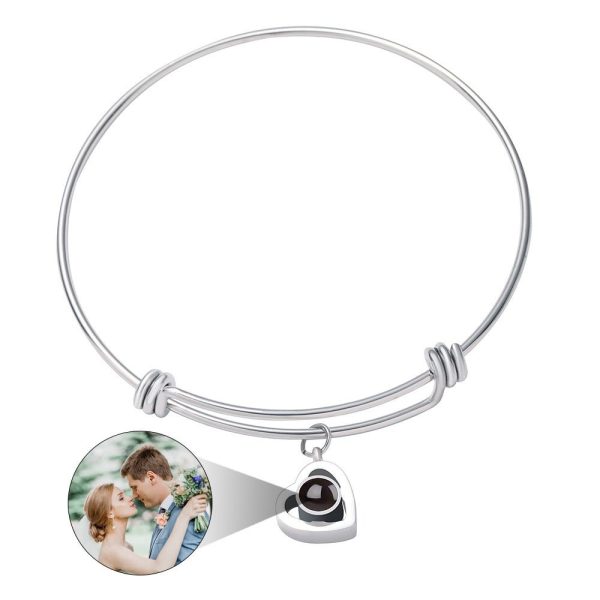 Custom Hidden Photo Projection Adjustable Bangle Heart Zircon Bracelet - Image 4