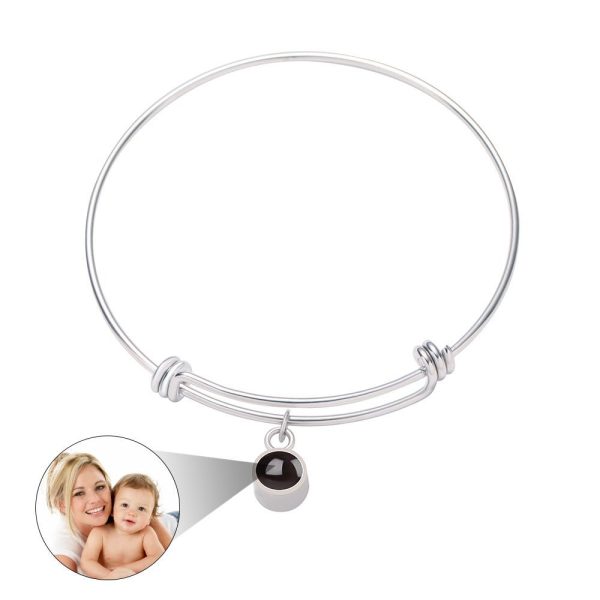 Custom Hidden Photo Projection Adjustable Bangle Round Zircon Bracelet - Image 5