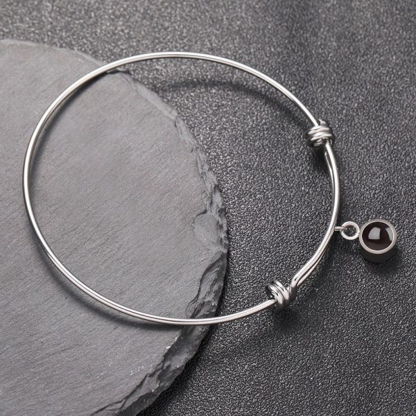 Custom Hidden Photo Projection Adjustable Bangle Round Zircon Bracelet - Image 2