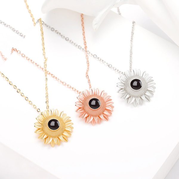 Custom Hidden Photo Projection Bloom Sunflower Necklace - Image 2