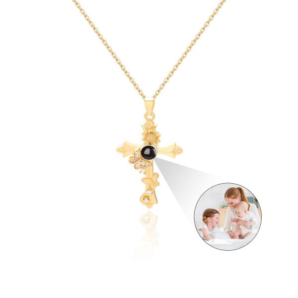 Custom Hidden Photo Projection Butterfly Cross Necklace - Image 4