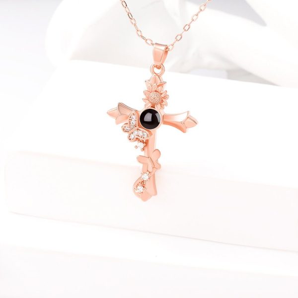 Custom Hidden Photo Projection Butterfly Cross Necklace - Image 2