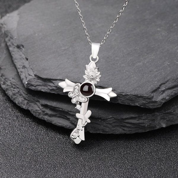Custom Hidden Photo Projection Butterfly Cross Necklace - Image 9