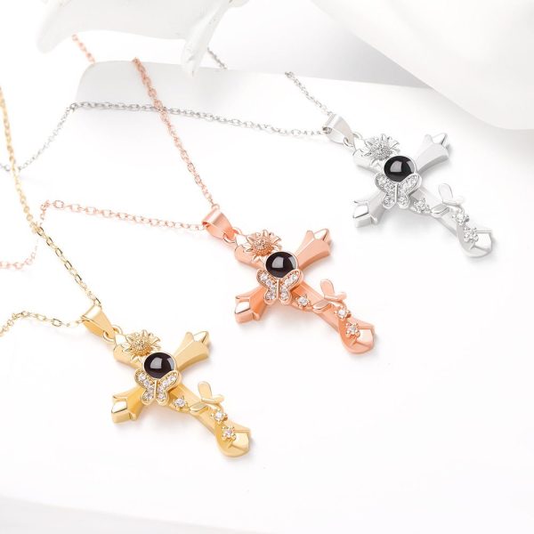 Custom Hidden Photo Projection Butterfly Cross Necklace - Image 10
