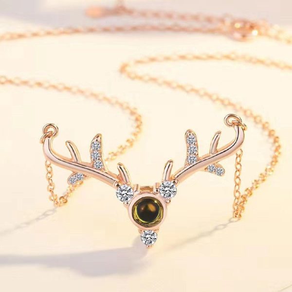Custom Hidden Photo Projection Deer Antlers Necklace - Image 3