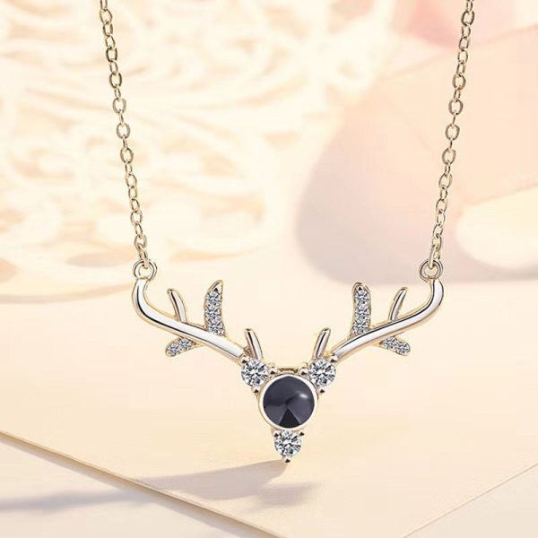 Custom Hidden Photo Projection Deer Antlers Necklace - Image 2