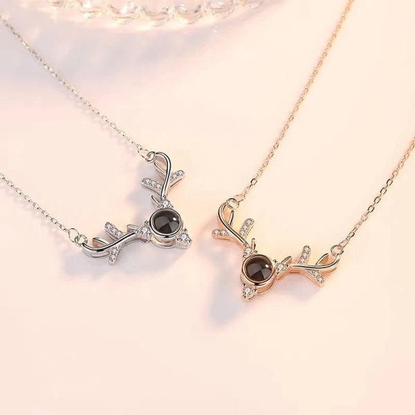 Custom Hidden Photo Projection Deer Antlers Necklace - Image 4