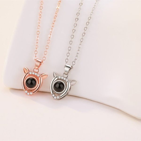Custom Hidden Photo Projection Mini Fawn Diamond Necklace - Image 5