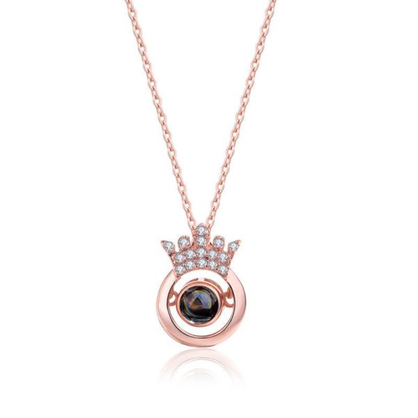 Custom Hidden Photo Projection Round Crown Diamond Necklace - Image 6