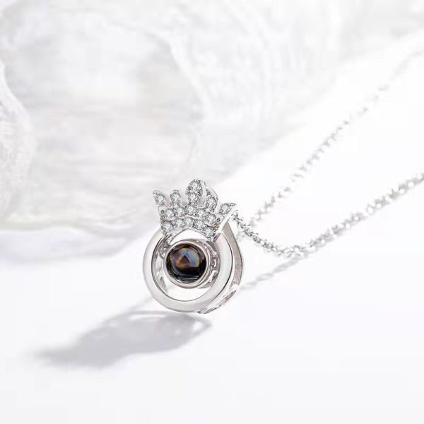 Custom Hidden Photo Projection Round Crown Diamond Necklace - Image 4
