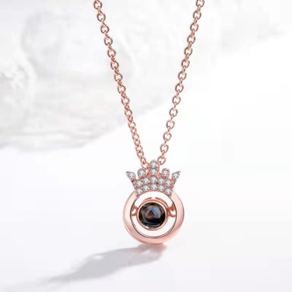 Custom Hidden Photo Projection Round Crown Diamond Necklace - Image 7