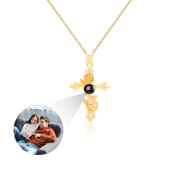 Custom Hidden Photo Projection Vintage Rose Cross Necklace - Image 10