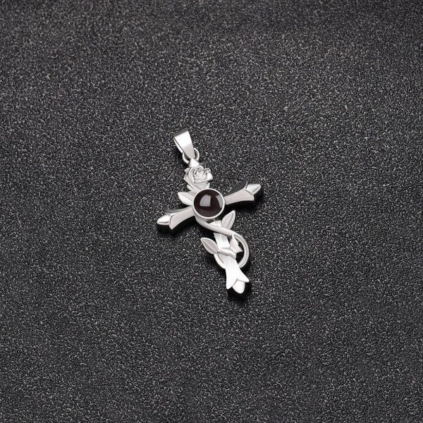Custom Hidden Photo Projection Vintage Rose Cross Necklace - Image 5