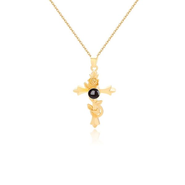 Custom Hidden Photo Projection Vintage Rose Cross Necklace - Image 6