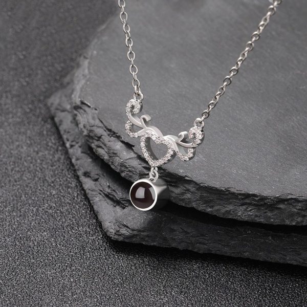 Custom Hidden Photo Projection Winged Heart Necklace - Image 2