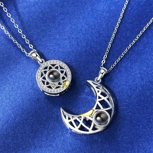 Custom Photo Projection Couples Moon Necklace - Image 2