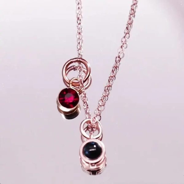 Custom Photo Projection Necklace with Birth Stone Pendant - Image 3