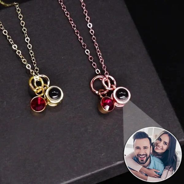 Custom Photo Projection Necklace with Birth Stone Pendant - Image 2