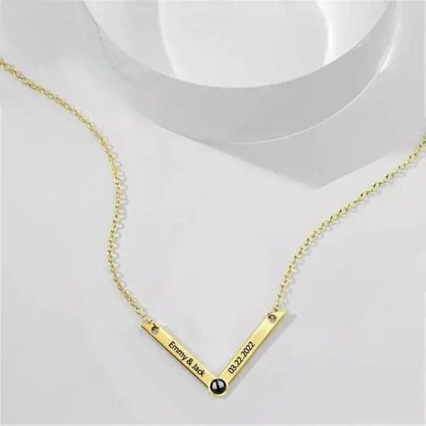 Custom Photo Projection V-Shaped Pendant Necklace - Image 5
