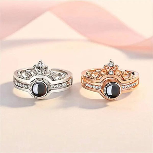 Custom Zircon Gem Crown Hidden Photo Ring - Image 2